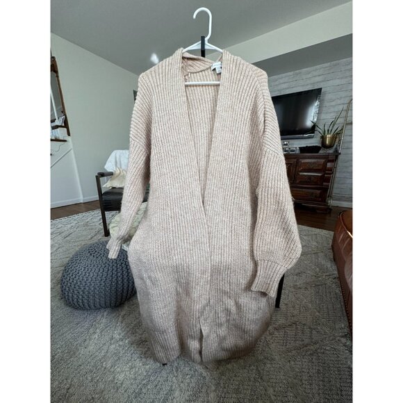 TOPSHOP Oatmeal Beige Oversize Open Front Long Maxi Cardigan Womens Size 4-6 - Picture 2 of 7